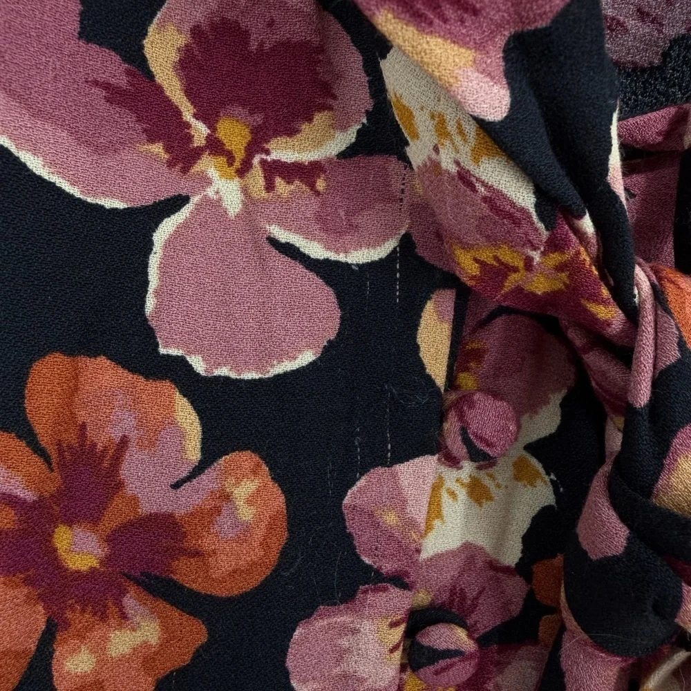 Reformation Joelle Floral Printed V Neck Tie Button Front Blouse Top In Pansy